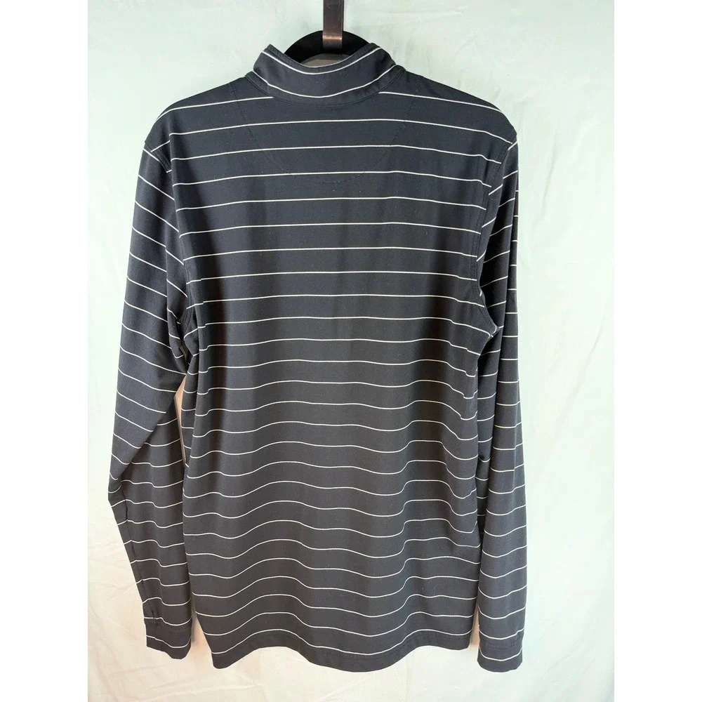 Good Good Golf Mens Qtr Zip‎ Pullover Black White Striped Mock Neck Sz Medium